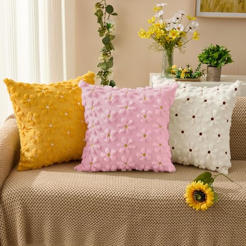 Image of DFXSZ Spring Summer Pillow Covers 20x20 inch Set of 2 Pink Daisy | Farmhouse Decor Soft Plush Faux Fur Jacquard Throw Pillow Covers|For Spring Holiday Sofa Home Decor