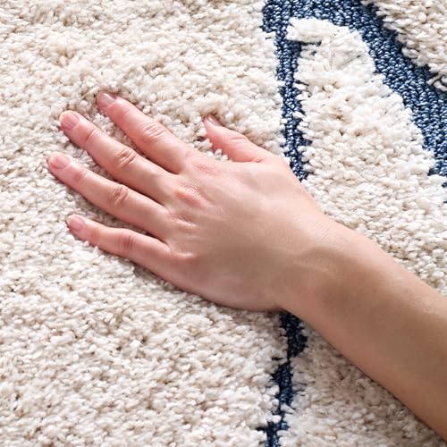 SAFAVIEH Florida Shag Collection Accent Rug - 4' x 6', Cream & Blue, Non-Shedding & Easy Care, 1.2-inch Thick Ideal for High Traffic Areas in Entryway, Living Room, Bedroom (SG471-1165)