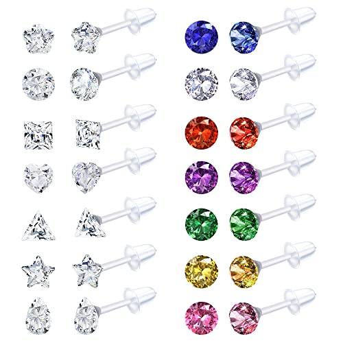 Adramata Boucles d'Oreilles en Plastique Transparent avec Strass Acrylique - Clair Piercing Retenue pour Le Travail Sportif pour Femmes