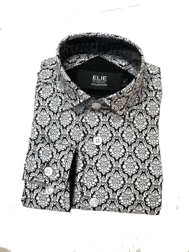 Image of Boys Black Printed Short Sleeve Button Down Shirt by Elie Balleh | Breathable material
