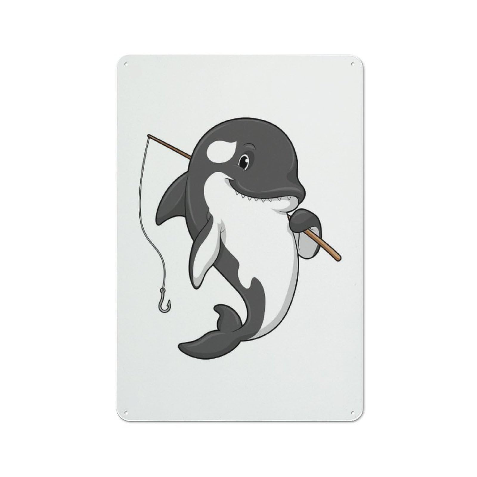 Junmoney Orca Fisher Fishing Rod Smart Decorative Metal Sign 30X20cm, Studio Wall Plaque For Hobby Room, Office, Lounge Or Living Room