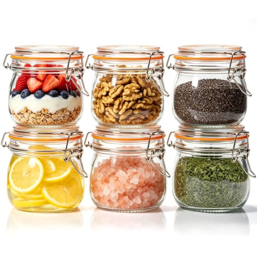 Image of Small Glass Storage Jars with Airtight Lids Wide Mouth 17 oz 6 Pack