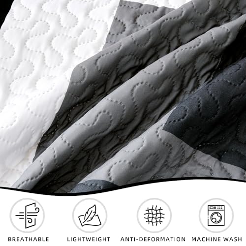 Image of Tyrot 3 Piece Black Grey Quilt Full /Queen Size Black White Gray Bedding Set | Lightweight Bedspread, Geometric Coverlet with 2 Sham, Modern Abstract Soft Microfiber, Bed Cover for All Season, 90''x96''