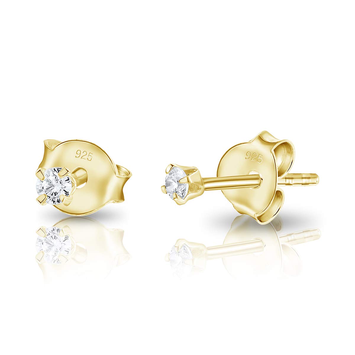 DTPsilver Pendientes Pequeños Mujer Plata de Ley 925 Chapados Oro Amarillo y con Circonita - Pendientes Pequeños Brillantes - Pendientes Diamantes Mujer - Aretes Mujer Oro Amarillo - Diámetro 2, 3, 4, 5 o 6 mm