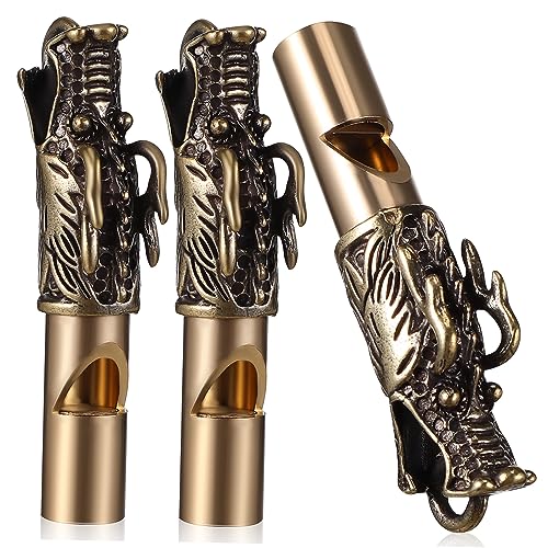 Uonlytech 3pcs Dragon Whistles Loud Emergency Survival Whistle Keychain Portable Camping Hiking Signal Charm Unique Retro Design for Outdoor