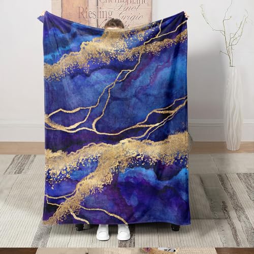 Luowei 3D Marmor Kuscheldecke 150x200 cm Blaues Hellgelb Reisedecke, Fernsehedecke, Picknickdecke, Tagesdecke für Teenager, Mädchen, Erwachsene Leicht und Warm Flanell Blanket