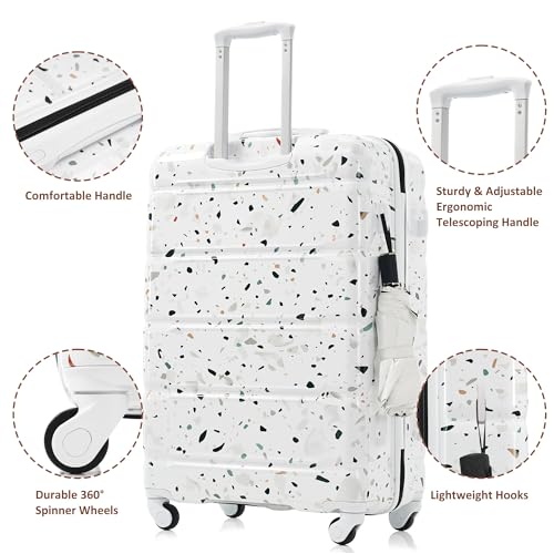 Durable 3-Piece Luggage Set with USB Port, Spinner Wheels, and ABS+PC Hard Shell(White)3