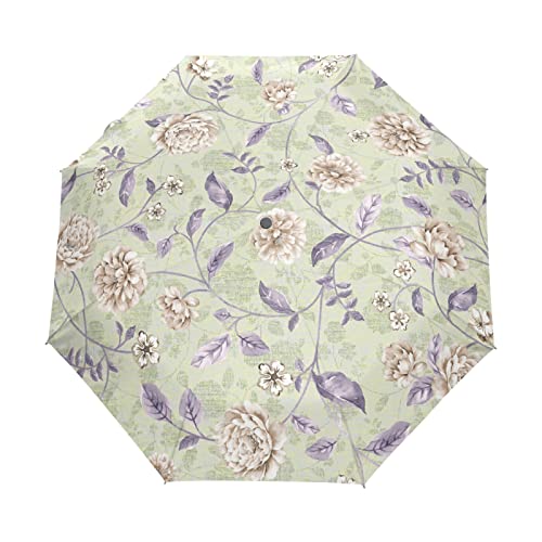 Parapluie Pliant Automatique Floral Jaune Violet Anti UV Résistant au Vent Léger