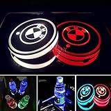 Aswelly LED Car Cup Holder Lights for BMW, 2PCS Car Logo Cup Coaster with 7 Colors Changing USB Charging Mat, Luminescent Cup Pad Interior Atmosphere Lamp Cool Car Accessories for BMW