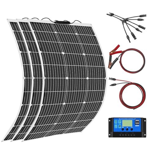 Aysolar 300W 12V Flexibles Solarpanel Kit 3 * 100W 18V Monokristalline Solarmodul Flexibel mit 30A Laderegler für Wohnwagen,Wohnmobil, Boot, Kabine, Auto, Anhänger, Batterie