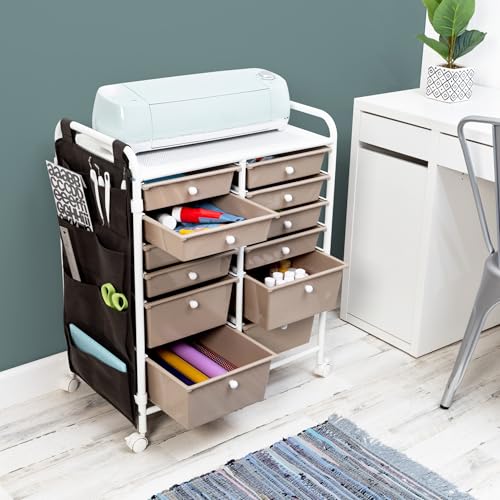 Honey-Can-Do Honey Can Do 12-Drawer Metal Rolling Storage Cart with Side Pockets CRT-09104 White - Image 5