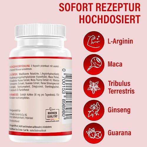 Vihado 4MEN direct 2.0 - Männer Kapseln extrastark - SOFORT Rezeptur hochdosiert - mit L-Arginin, Maca, Tribulus Terrestris, Ginseng, 60 Kapseln – Bild 6
