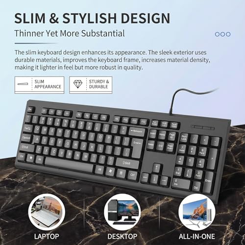 Ultra-Slim Wired Keyboard, Full Size 104 Key Quiet USB Computer Keyboard with Number Pad for PC, Windows, Mac US Layout (No £ Symbol) - Image 4