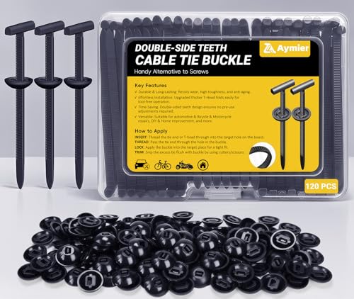 Aymier 120 Pcs Nylon Universal Cable Tie Buckle with Clear Storage Box, Upgraded Double-Sided Teeth Self-Locking T Rivet Zip Tie Kit for Car Fender Trunk Bumper Repair, Home & Garage, Patent Pending