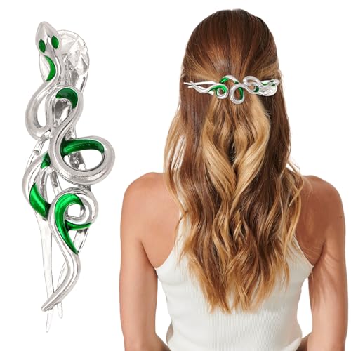 Green Snake Hair Claw Clip for Women Metal Big Flat Hair Claws Elegant Strong Hold Halloween Hair Accessories Gifts