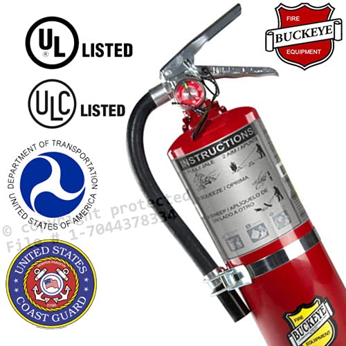 5Lb Fire Extinguisher 2A10BC Buckeye Class ABC Dry Chemical With Vehicle Bracket, Sign And Inspection Tag