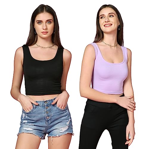 Image of TOPLOT Women's Solid Ribbed Round Neck Sleeveless Slim Fit Tank Top (5069)