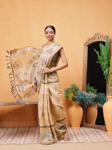 Image of Amazon Brand - Anarva Pattu Art Silk Woven Ready To Wear Saree Pink