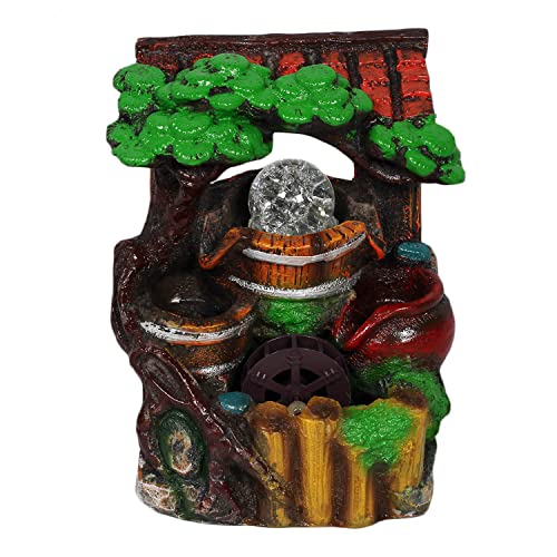 Image of Eco Shopee Tree Nature Water Fountain Show Piece with Crystal Ball Led Light and Mini Pump Polystone (Multicolour) 16x16x19 cm (Stone) G 208