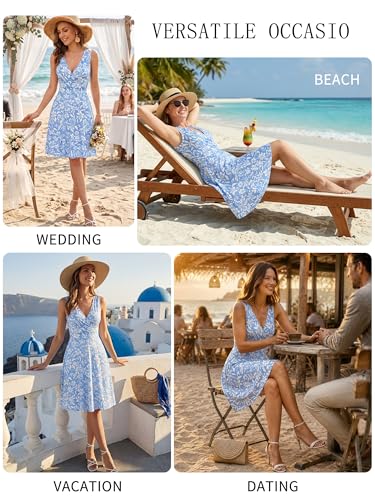Image of GUBERRY Womens Wrap V Neck Sleeveless Sundress Summer Flare Tank Dress with Pockets