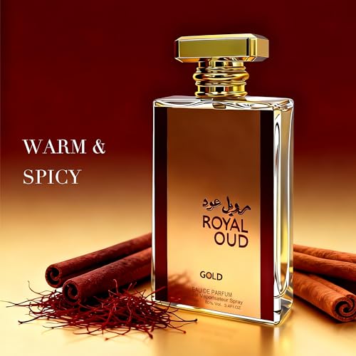 Image of Royal Oud Gold Men's Cologne 3.4 Fl. Oz Eau De Parfum, Warm Vanilla, Saffron & Oud Scents, Luxury Masculine Woody Fragrance