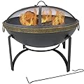 Sunnydaze 26-Inch Steel Wood-Burning Outdoor Fire Pit Bowl with Spark Screen, Log Grate, and Poker