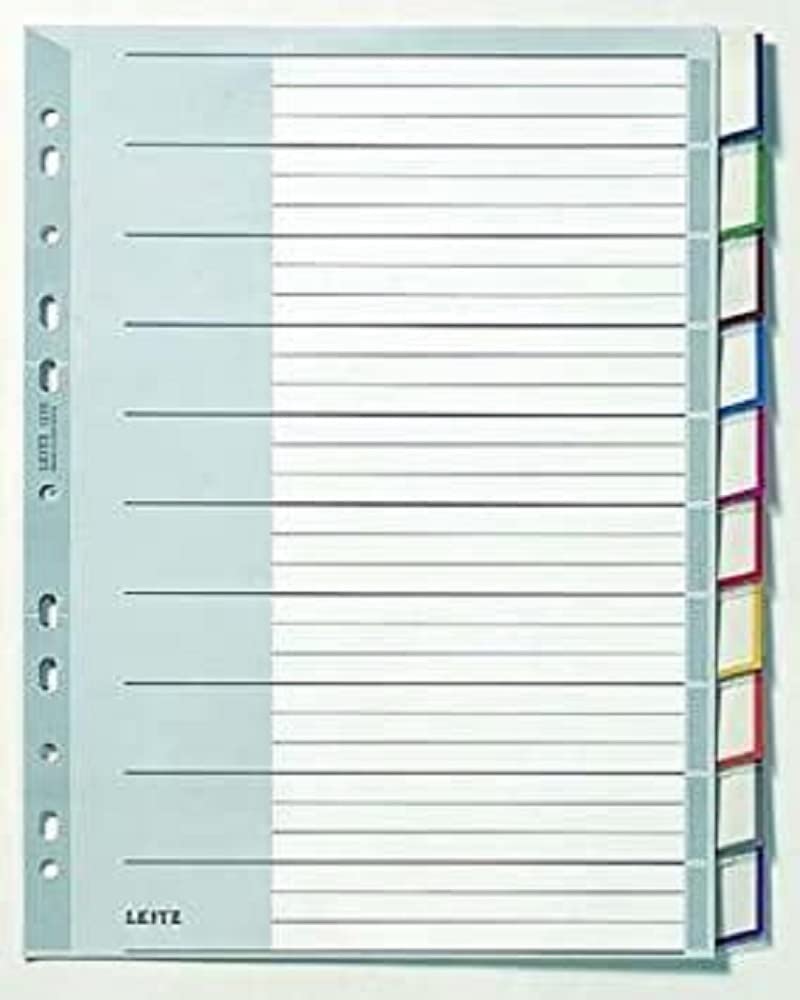 Leitz 12700000 Plastic Index Blank A4 Slanting Polypropylene 10 Sheets Grey Binder Dividers, Plastic File Dividers