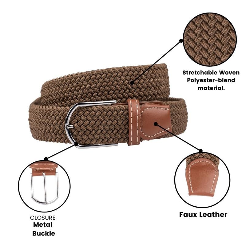 Image of The Tie Hub Unisex Stretchable Woven Fabric Belt | Adjustable, Hole-Free Design | Fits Up to 40 Inches Waist