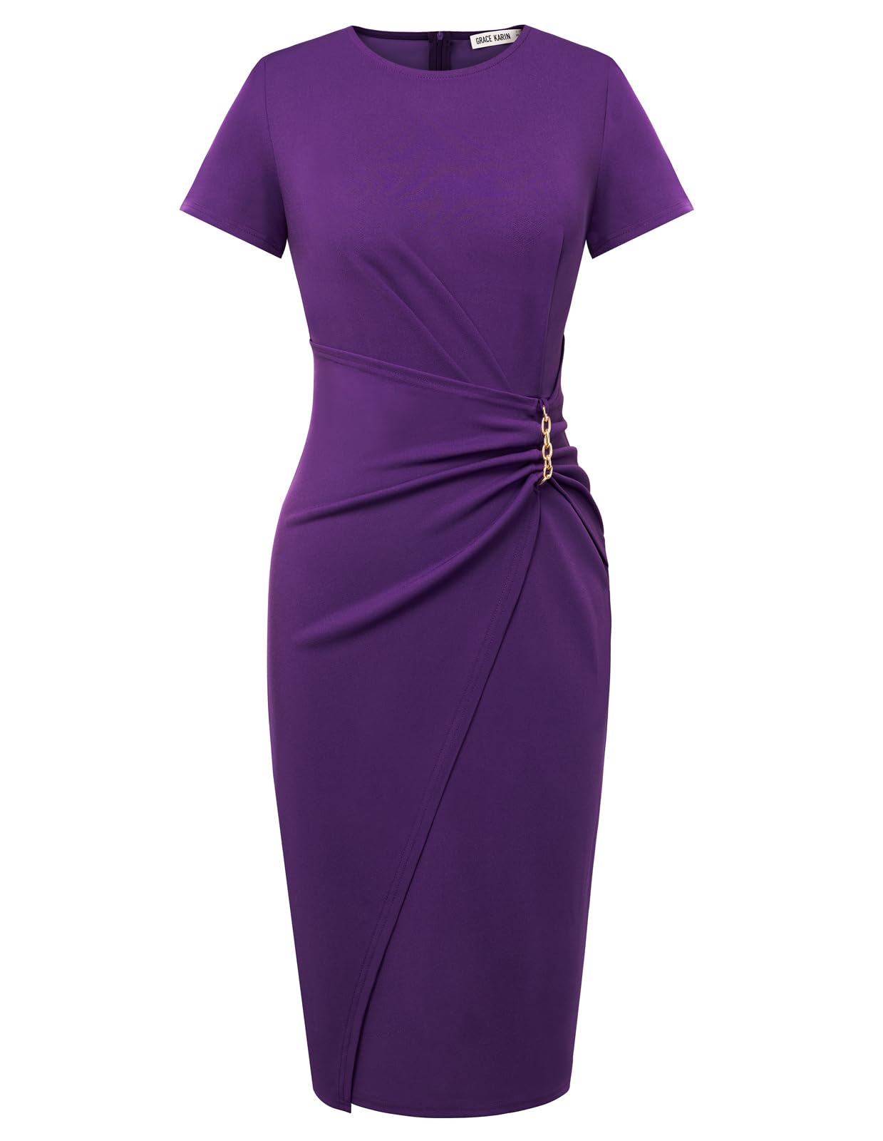 GRACE KARIN Work Dresses for Women 2026 Short Sleeve Business Midi Dress Ruched Bodycon Sheath Formal Office Outfits