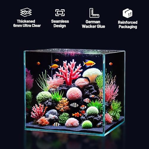 Image of 16 Gallon Rimless Aquarium, Ultra Clear Low Iron Cube Tank | 6mm low iron glass, 15.7 x 15.7 x 15.7 in cube design for aquascaping, planted tanks, betta fish and shrimp