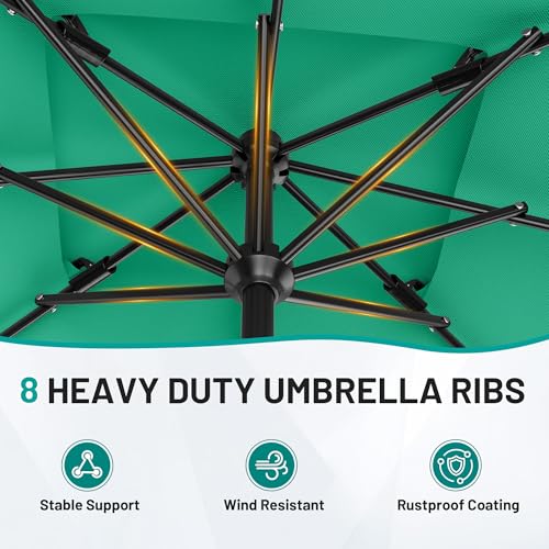 Image of AreShark 8'x10' 2 Tiers Rectangular Patio Umbrella - Outdoor Umbrella Waterproof UV Protection, Market Table Umbrella w /Crank for Pool, Backyard, Deck(Turquoise)