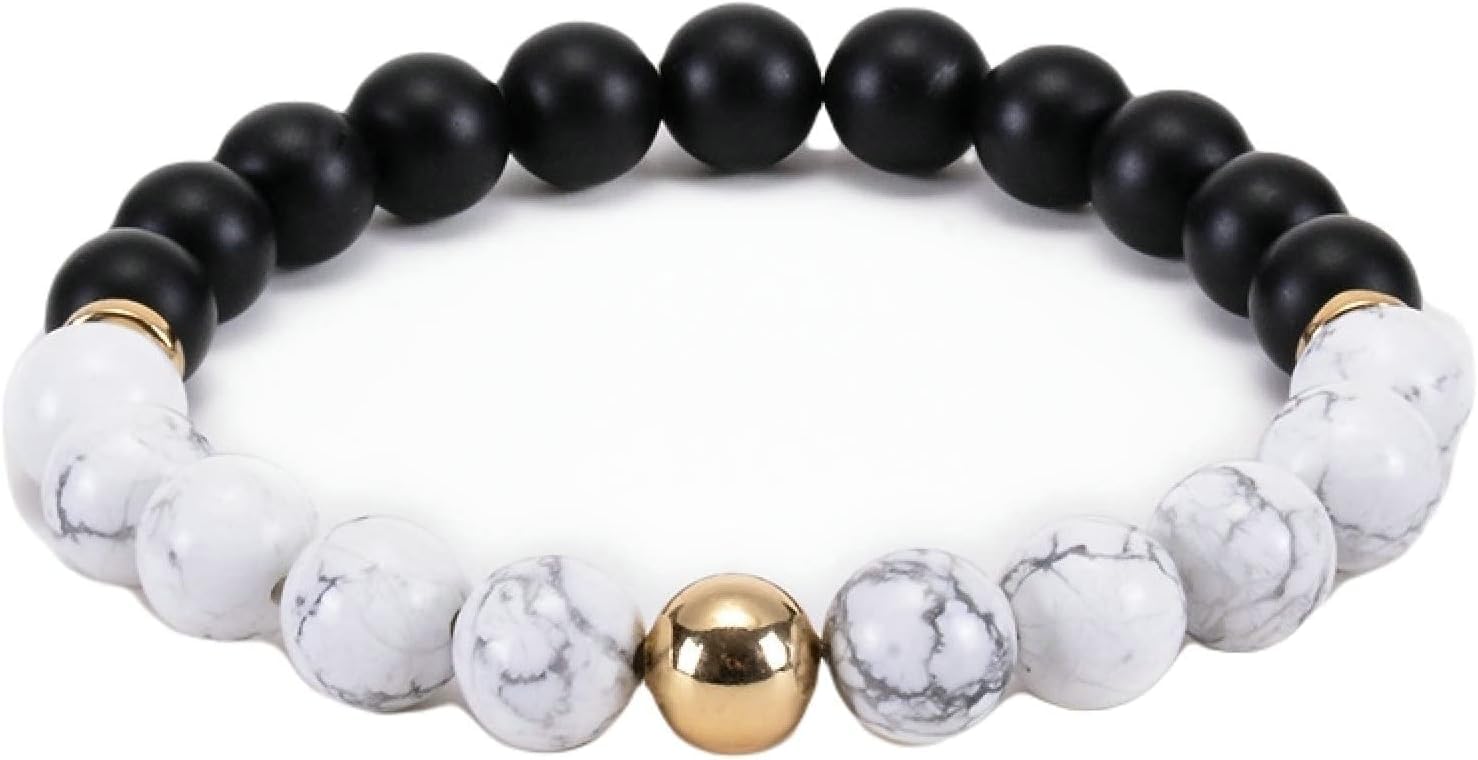 OwKay Diffusor-Armband für Damen, ätherisches Öl, Lavastein, 8 mm, Naturstein-Armband, elastische Herren-Armbänder, 17 cm