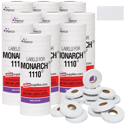 Perco White Pricing Labels - 170,000 Price Marking Labels for Monarch 1110 Price Gun with Ink Rolls Included - 160 Rolls Value Pack, 10 Sleeves - Made in USA