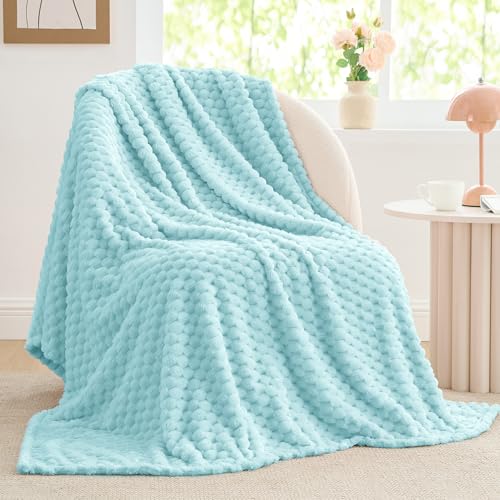 Image of BEDELITE Cloud Blue Twin Blanket for Couch, Soft Cozy Gift for Women, 60*80 | 3D Jacquard Decorative Fleece Blanket, Super Soft Plush Throws, Cute Birthday Gift for Women & Men, Suitable for All Seasons