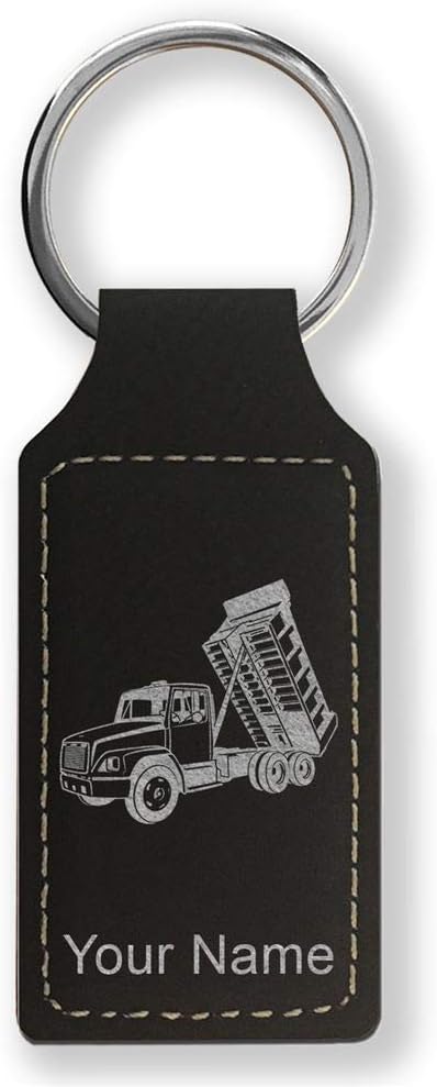 Rectangle Keychain, Dump Truck, Personalized Engraving Included