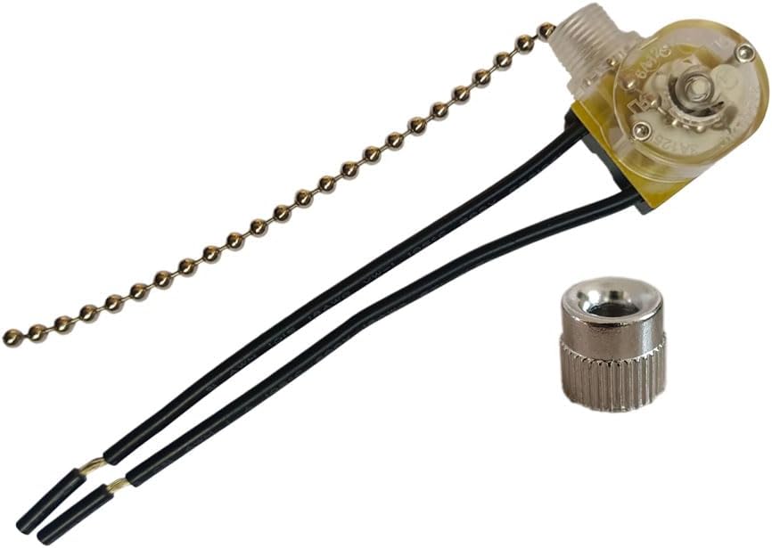 Clear Pull Chain Switch for Lamps and Fixtures Zipper Switch Wall Light Ceiling Fan Switch 2 Wire Single Circuit On-Off Pull Chain