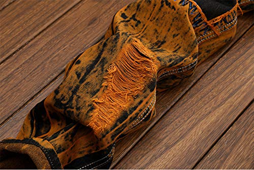 Men's Ripped Paint Jeans Pants Slim Fit Straight Distressed Denim Trousers4