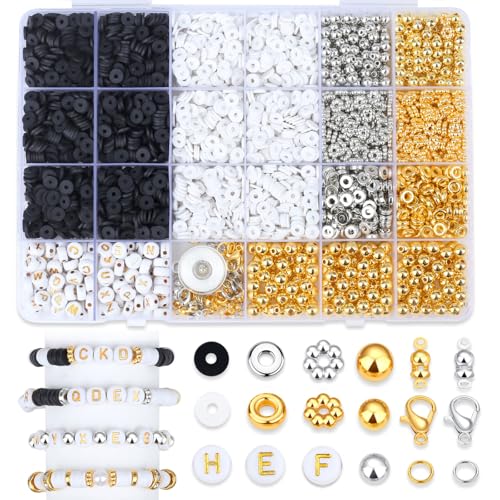 DUQGUHO Clay Beads Bracelet Making Kit for Adults 2940 Pcs Clay Beads for Bracelets Making 6mm Black and White Bead Kits for Jewelry DIY