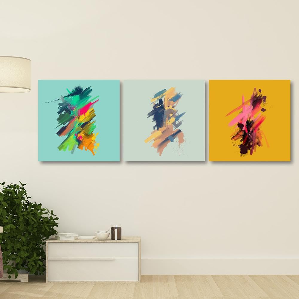 Wakefit Wall Painting, Emotions at Play Canvas Wall Art, Wooden Framed Abstract Art,Painting for Wall decoration, Wall Painting for Living Room, Modern Home Decor, Set of 3, ( Size of one: 18 x 18 Inch)