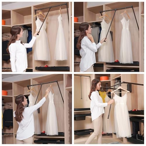 Armoire de garde-robe rétractable avec rail amovible et rack de finition noir