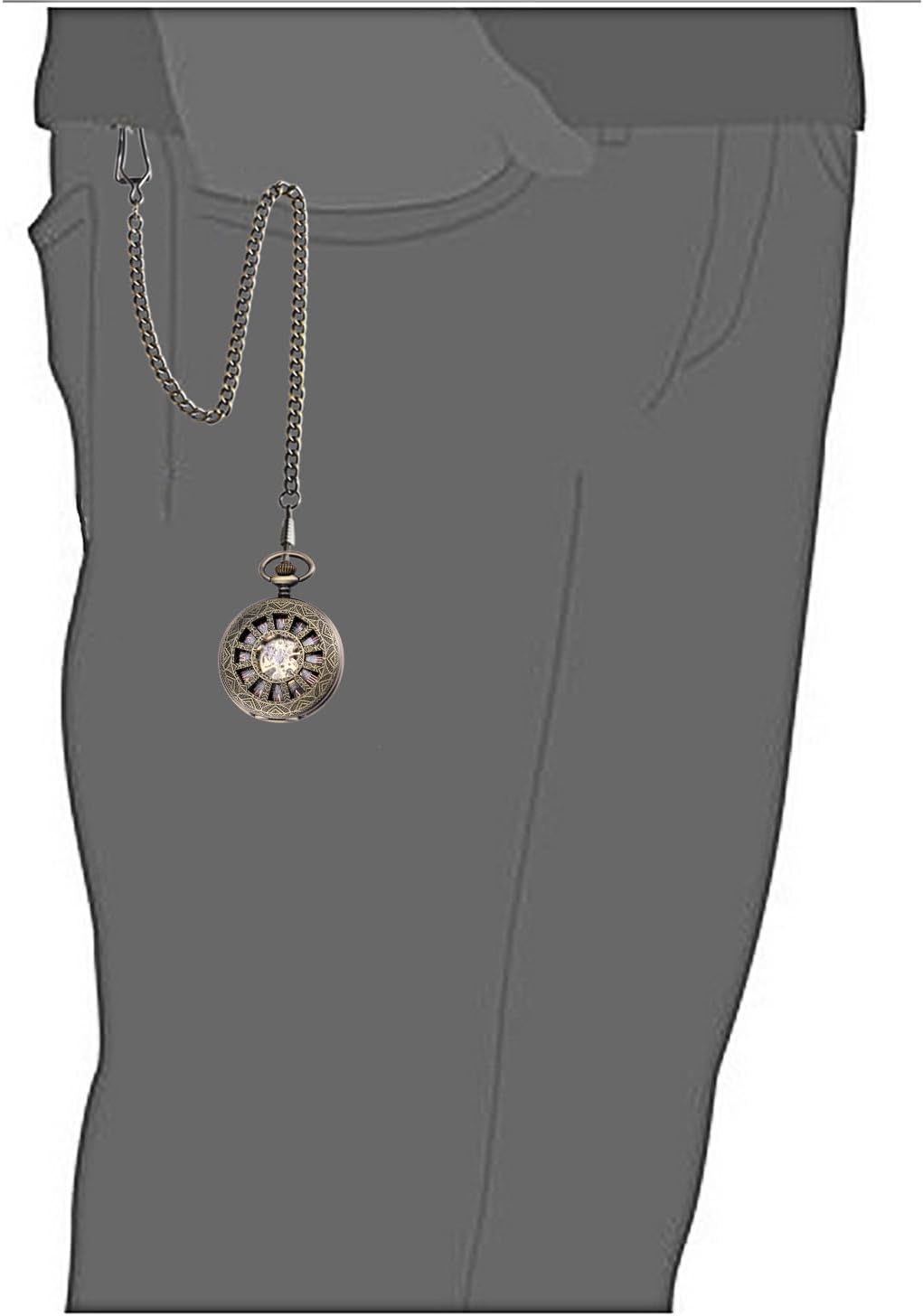 SIBOSUN Skeleton Pocket Watch Special 12 Little Window Case Design Men Bronze Mechanical with Chain Box