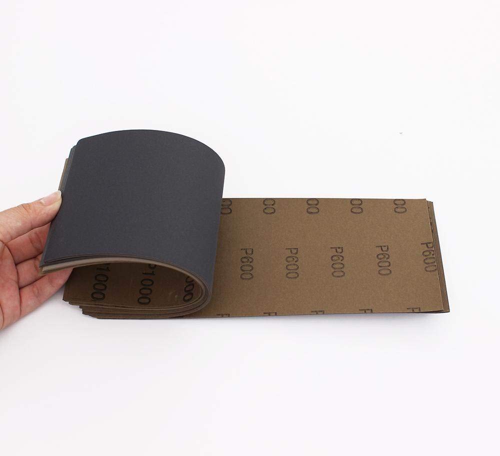 CAIDAI&YL 36 piezas de papel de lija de 120 a 3000 surtido de papel de lija ceñido, seco y húmedo, hojas de lijado abrasivas impermeables con lijadora de bloque de lijado, surtido