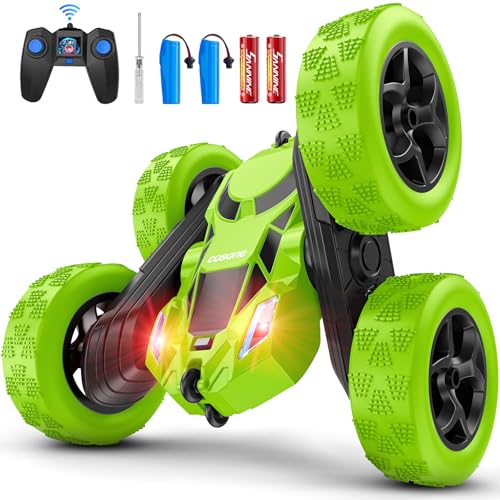 cosone Ferngesteuerte Autos, RC-Autos Stuntauto, 2,4 GHz, ferngesteuertes Autospielzeug für Jungen, Allrad-Offroad-Stuntauto, doppelseitig, um 360° drehbar, Geschenke für Kinder ab 6 Jahren (Grün)