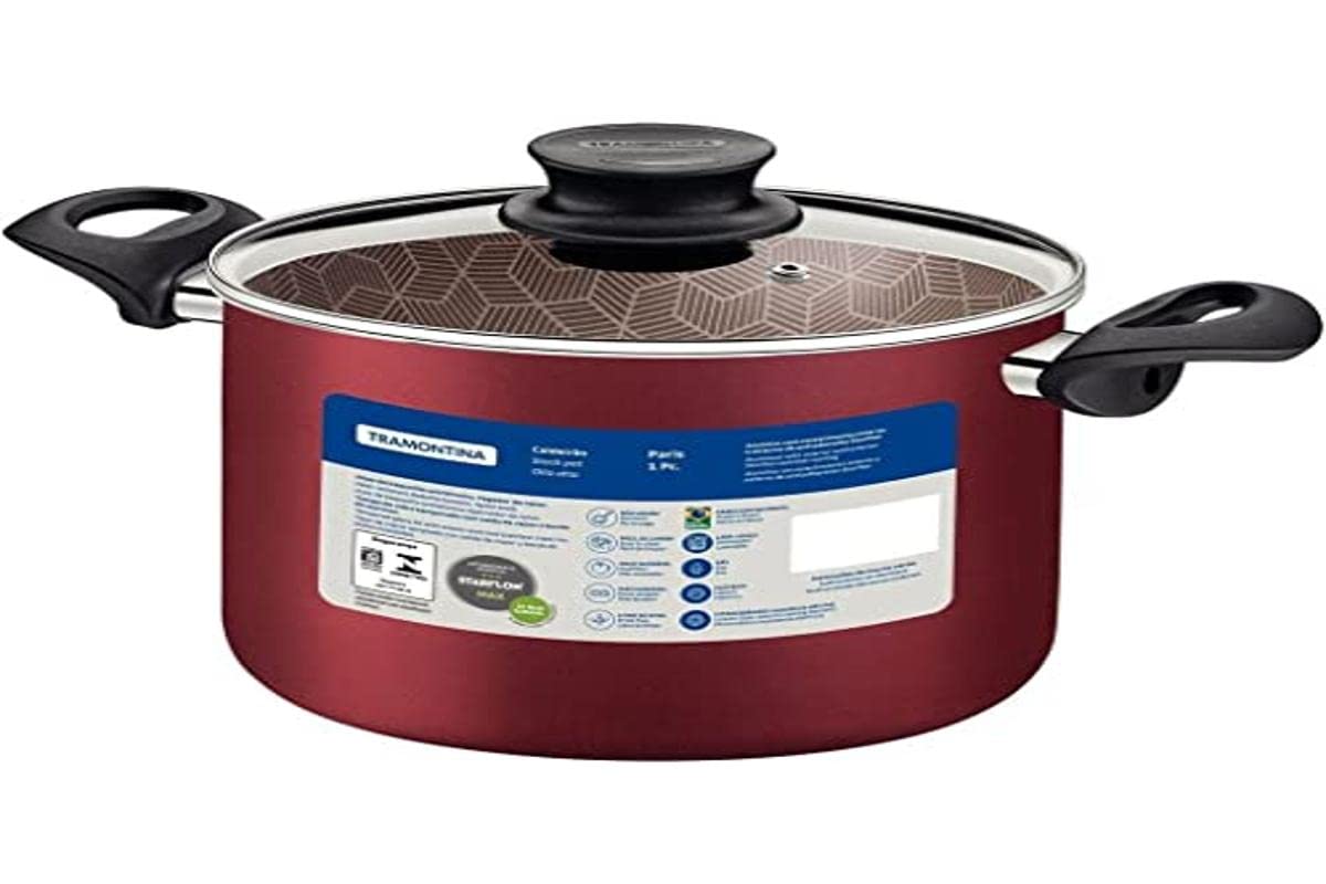 TramontinaParis Red Aluminum 26cm Stock Pot with Interior and Exterior Starflon Max Red PFOA Free Nonstick Coating