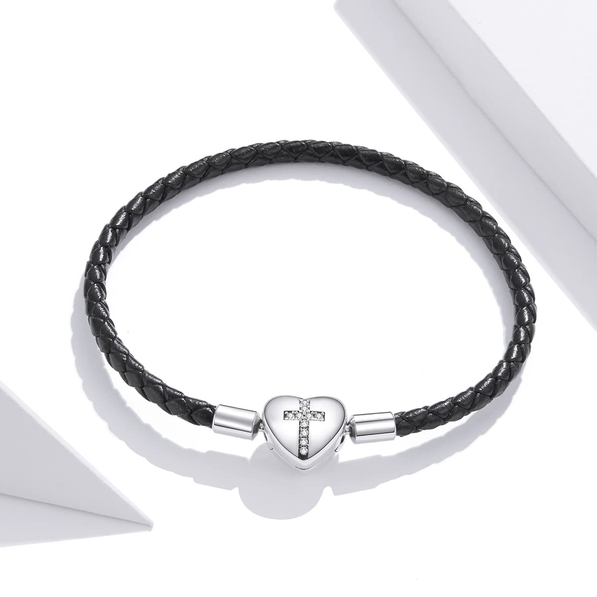 Braccialetto con ciondolo a croce moderna, braccialetto in argento Sterling 925 per donna, compatibile con la maggior parte delle perline con ciondoli
