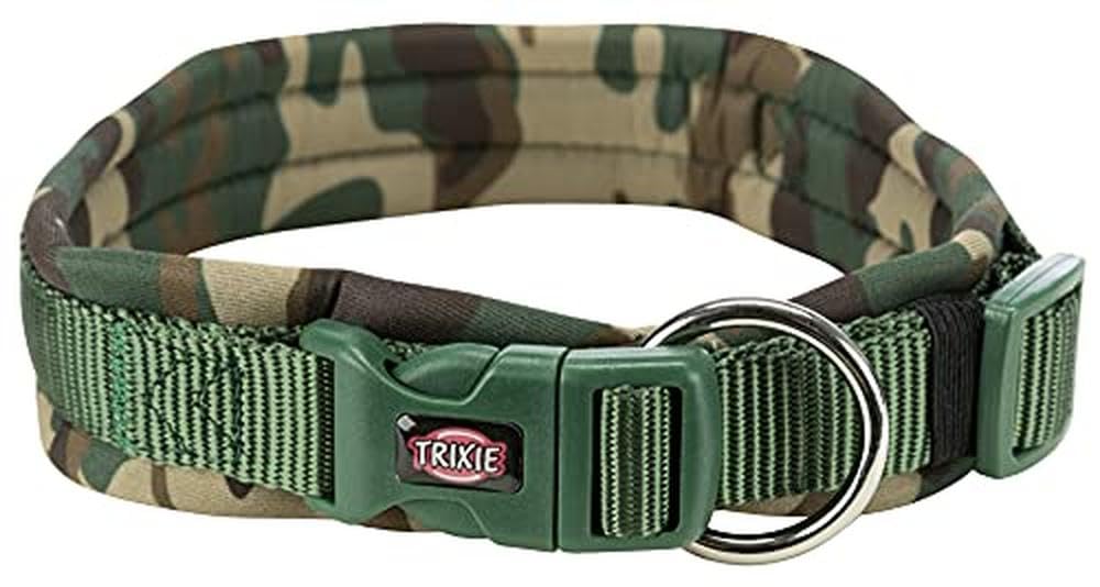 Trixie Premium Collar with Neoprene Padding, Extra Wide, Camouflage/Forest Green, M-L