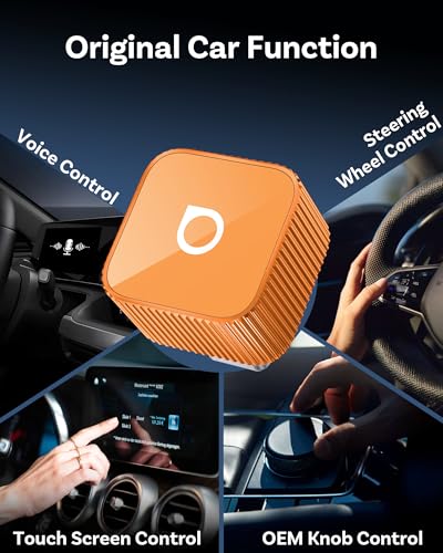 Image of OTTOCAST Mini Cube 3.0 Wireless Carplay Adapter for Apple iPhone, 2-in-1 Car Play Android Auto Adapter, Convert Wired CarPlay to Wireless, Low Latency (Orange, USB C)