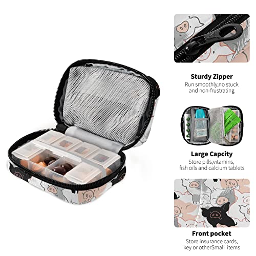 Image of Cute Pigs 7 Day Pill Organizer Travel Pill Case Portable Weekly Pill Box Bag Container Vitamin Supplement Holder with Zipper for Family Business