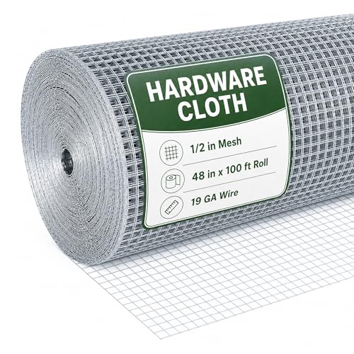 Hardware Cloth 1/2in 48in x 100ft 19GA Heavy Duty Hot Dipped Galvanized After Welding Chicken Wire Fencing Roll for Poultry Coops Rabbit Cages Garden Fencing Snake Screen Plant Woven Wire Mesh Outdoor