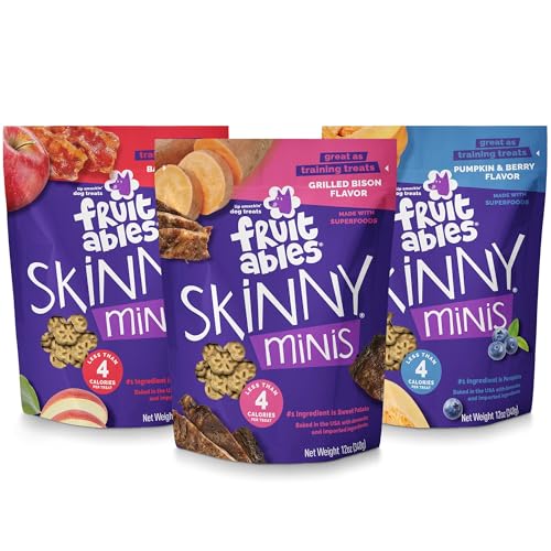 Fruitables Skinny Mini Low Calorie Dog Treats Healthy Soft Sweet Potato Training Dog Treats for Senior Dogs or Pups 12 oz (Variety Pack of 3)